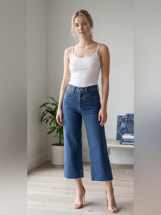 Denim Forum Denim - Denim Forum High-Rise Cropped Wide-Leg Jeans in Blue